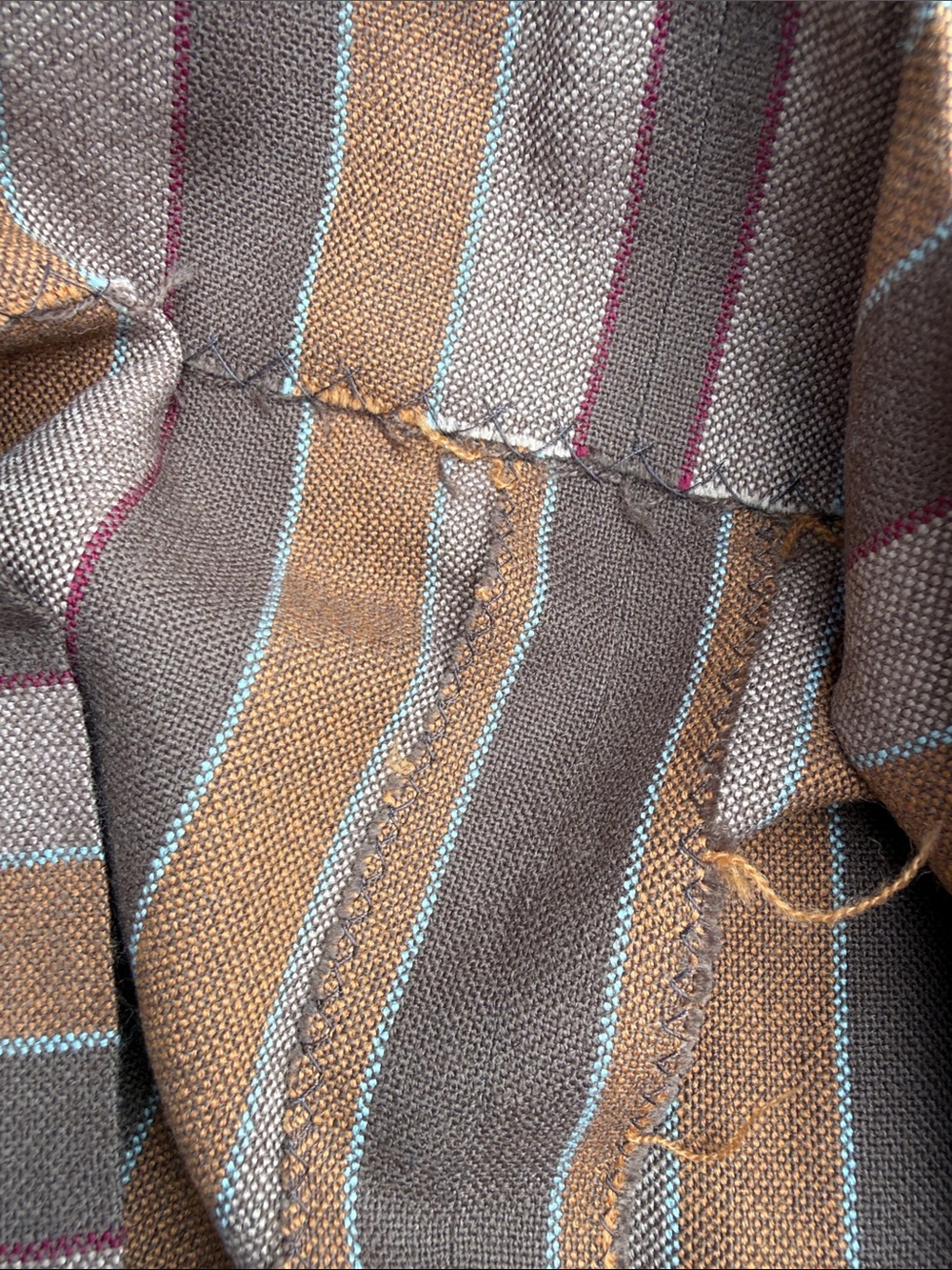 Vintage Striped Long Button-Front Dress Coat in Mustard and Brown handmade brown - Picture 12 of 12